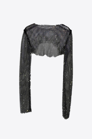 RHINESTONE LONG SLEEVE MESH TOP