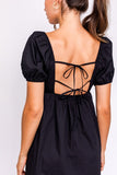 SHORT SLEEVE BACK TIE DETAIL BABYDOLL MINI DRESS