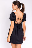 SHORT SLEEVE BACK TIE DETAIL BABYDOLL MINI DRESS