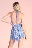 STRIPE WRAP OPEN BACK ROMPER