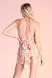 STRIPE WRAP OPEN BACK ROMPER