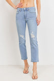 HIGH RISE STRAIGHT JEANS WITH DISTRESS