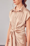 COLLAR BUTTON UP FRONT TIE MINI DRESS