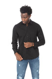 CAMICIA IN COTONE NERA A MANICHE LUNGE CON BOTTONI