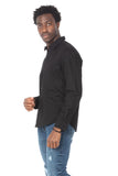 CAMICIA IN COTONE NERA A MANICHE LUNGE CON BOTTONI