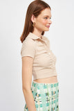 BUTTON UP COLLARED TOP WITH SHIRRING DETAIL