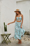 BLUE FLORAL TWO PIECE SKIRT SET