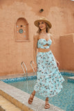 BLUE FLORAL TWO PIECE SKIRT SET