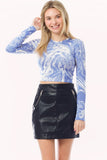 MARBLED LONG SLEEVE CROP TOP