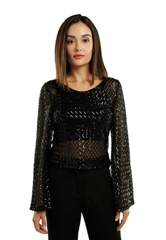 SHEER SEQUIN LONG SLEEVE TOP