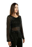 SHEER SEQUIN LONG SLEEVE TOP