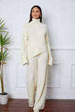 TURTLENECK SHOULDER DROP AND PANTS SWEATER SET