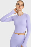 SIDE SLIT LONG SLEEVE CREW NECK TOP