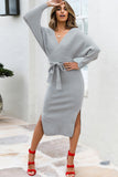 NECK BOW TIE SWEATER DRESS