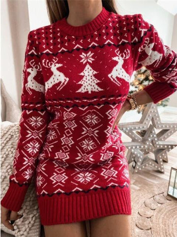 REINDEER ROUND NECK SWEATER DRESS