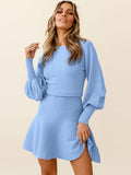 LANTERN SLEEVE CADUAL SWEATER DRESS