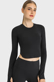 SIDE SLIT LONG SLEEVE CREW NECK TOP