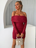 GLITTER MESH OFF SHOULDER MINI DRESS