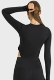 SIDE SLIT LONG SLEEVE CREW NECK TOP