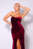 STRAPLESS SWEETHEART VELVET MAXI DRESS