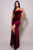 STRAPLESS SWEETHEART VELVET MAXI DRESS