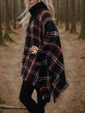 TURTLENECK PLAID RAW HEM SWEATER