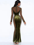 ROBE LONGUE EN MAILLE DE VELOURS OLIVE