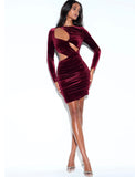 BURGUNDY VELVET CUT OUT MINI DRESS