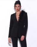 YASMIN SUIT FEATHER TRIM BLAZER