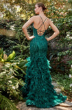 EMERALD DUST FEATHER MERMAID GOWN