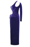 PURPLE ONE SLEEVE CRYSTAL VELVET GOWN