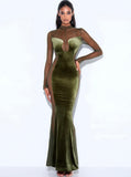 ROBE LONGUE EN MAILLE DE VELOURS OLIVE