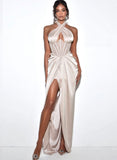 CHAMPAGNE CRYSTAL SATIN GOWN