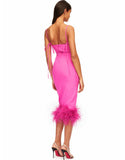 FUCHSIA FEATHER TRIM MAXI DRESS