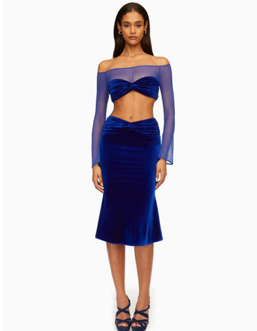 ROYAL BLUE VELVET FLARE SKIRT