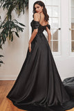 BLACK A LINE SATIN OFF SHOULDER GOWN