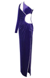 PURPLE ONE SLEEVE CRYSTAL VELVET GOWN