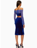 ROYAL BLUE VELVET FLARE SKIRT