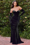 VELVET STRAPLESS FITTED GOWN