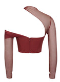 MIA BURGUNDY MESH CORSET TOP