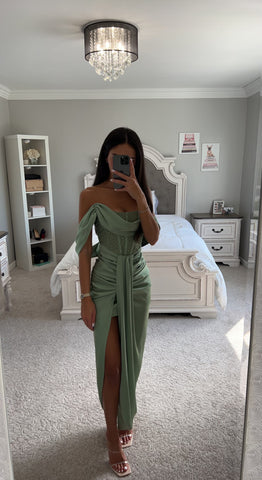 BASIL CRYSTAL LINED CORSET MIDI DRESS