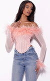 FEATHER CORSET LONG SLEEVE TOP