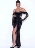 TESSA BLACK LACE VELVET GOWN