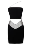 ADISON BLACK CRYSTAL STRAP CUTOUT MINI DRESS