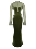 ROBE LONGUE EN MAILLE DE VELOURS OLIVE