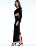 BLACK DEEP V CUT OUT VELVET GOWN