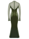 ROBE LONGUE EN MAILLE DE VELOURS OLIVE