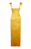 YELLOW HIGH SLIT SATIN CORSET DRESS