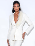 YASMIN SUIT FEATHER TRIM BLAZER