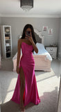 FUCHSIA ASYMMETRICAL SATIN GOWN